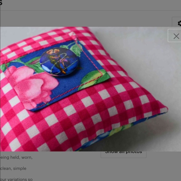 Wendy & Peter Pan character Tooth Fairy pillow, pin button gingham - Picture 3 of 6
